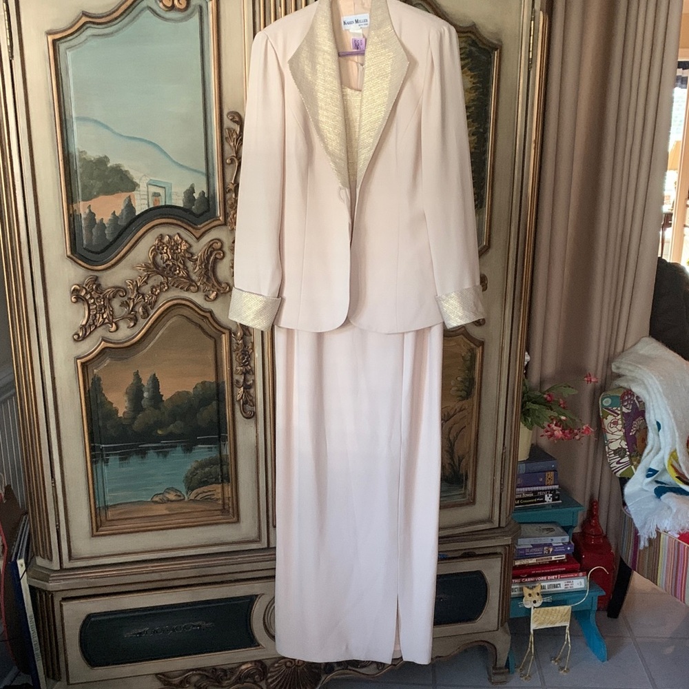 Elegant Cream Women's Jacket and Long dress Set